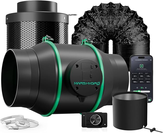 MARS HYDRO iFresh 6" Grow Tent Exhaust Fan kit with RJ12 Speed Controller | Air Filtration ,Ventilation System with Quiet Inline Fan,Carbon Filter,13ft Ducting for Grow Room Cooling and Odor Control