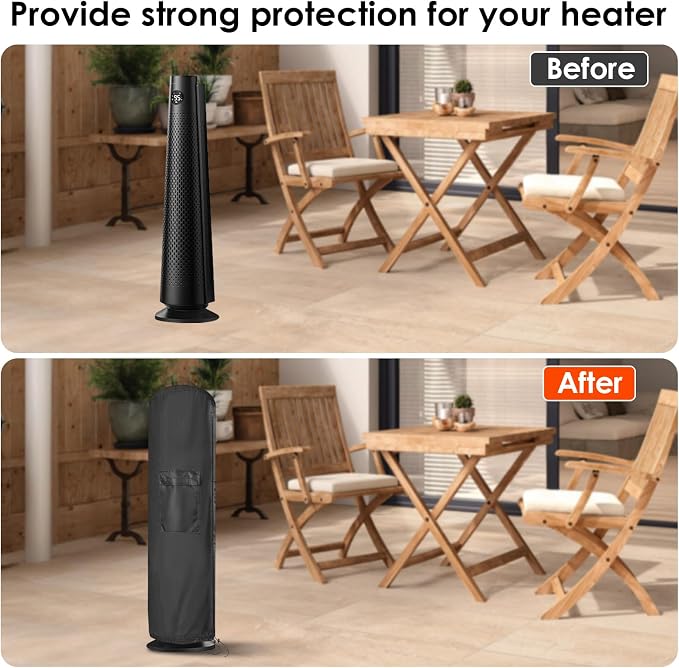 Portable Heater Cover for Dreo, Waterproof Electric Heater Cover for Indoor Outdoor Use - 8"D x 29"H, Black