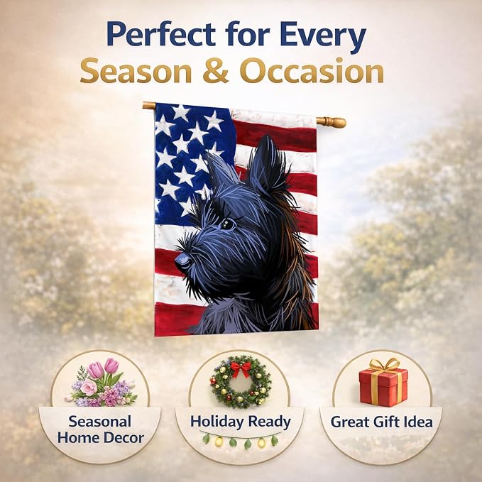 Caroline's Treasures CK6709CHF Skye Terrier Dog American Flag House Flag Large Porch Sleeve Pole Decorative Outside Yard Banner Artwork Wall Hanging, Polyester, House Size, Multicolor
