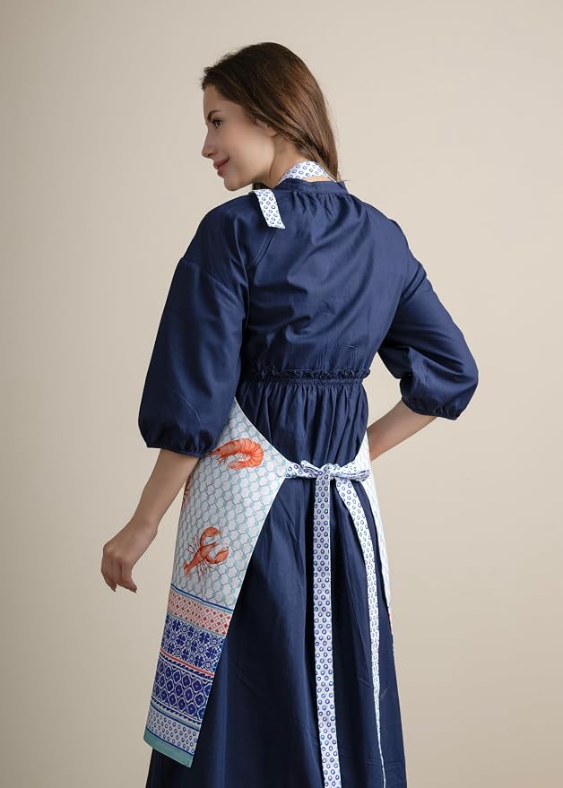 Maison d' Hermine Aprons for women with Pocket 100% Cotton (27.50"x31.50") | Adjustable Neck Strap & long ties Apron Men Chef Wedding Cooking Gardening Server Maid