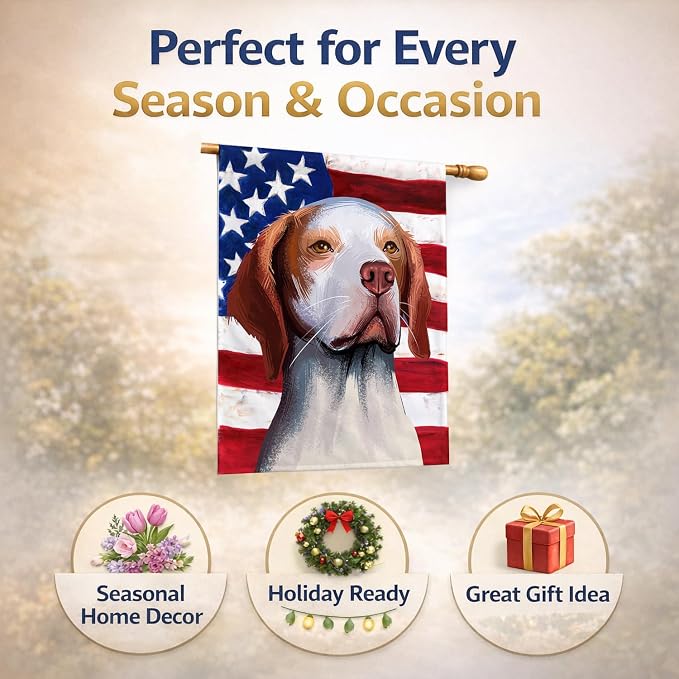 Caroline's Treasures CK6563CHF Hunting Dog American Flag House Flag Large Porch Sleeve Pole Decorative Outside Yard Banner Artwork Wall Hanging, Polyester, House Size, Multicolor