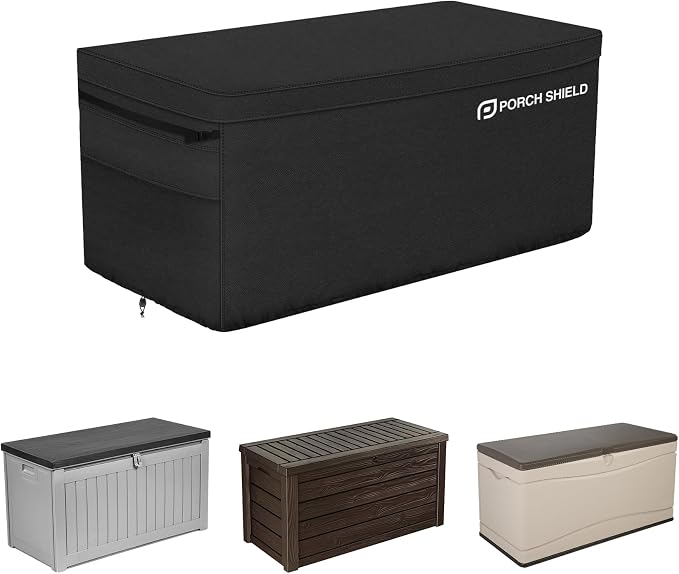 Porch Shield Patio Deck Box Storage Cover - 600D Outdoor Waterproof Tear Resistant Rectangular Fire Pit Table Covers 62 x 29 x 28 inches（Top Zipper, Black）