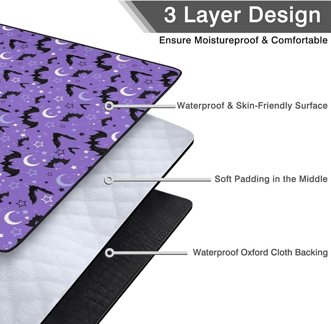 Halloween Bat Picnic Blankets Waterproof Foldable, 60’‘x80'' Portable Outdoor Picnic Mat Water Resistant for Grass, Padded Lawn & Park Blanket for Camping,Hiking