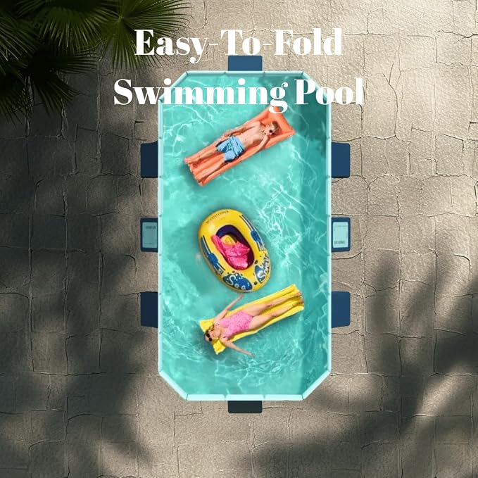 Foldable Swimming Pool, Non-Inflatable Kids' and Adults' Outdoor Large Swimming Pool, Anti-Slip PVC Family Pool, Summer Water Party for Outdoor, Garden, Backyard (Large)