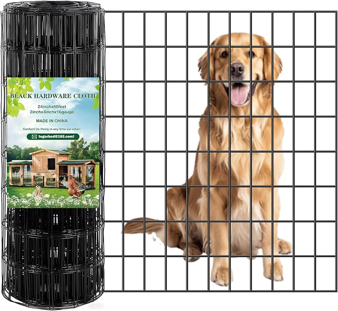 Gbekery Black Hardware Cloth 2 x 3inch, 24in x 50ft 16 Gauge, PVC Coated Galvanized Steel Chicken Wire Fence Roll Garden Plant Welded Metal Wire Fencing Roll, Rabbit Cages Snake Fence