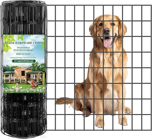 Gbekery Black Hardware Cloth 2 x 3inch, 24in x 50ft 16 Gauge, PVC Coated Galvanized Steel Chicken Wire Fence Roll Garden Plant Welded Metal Wire Fencing Roll, Rabbit Cages Snake Fence