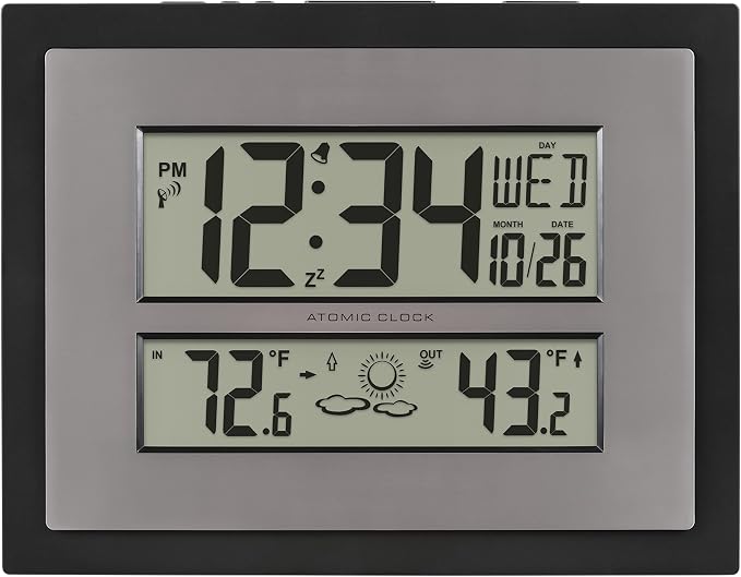 La Crosse Technology 512-65937-INT Atomic Digital Wall Clock with Temperature & Forecast & 513-75624-INT Digital Atomic Clock with Outdoor Temperature and Moon Phase