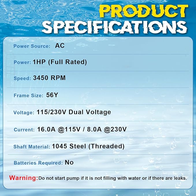 B2848 Pool Pump Motor 1HP 56Y Frame Replacement for Century A.O. Smith | Single Speed 3450 RPM, 56Y Frame, 115/230V Dual Voltage 8.0/16.0 Amps, 1045 Steel Shaft for Century A.O. Smith Pool Pumps