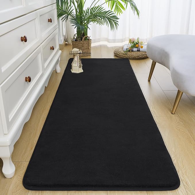 Amearea Modern Soft Hallway Runner Rug, 2x6 Feet Black Washable Runner Rugs | Fluffy Bedroom Bedside Rugs, Indoor Non Slip Memory Foam Rug Carpet for Hallway Entrance Kitchen Living Room Decor