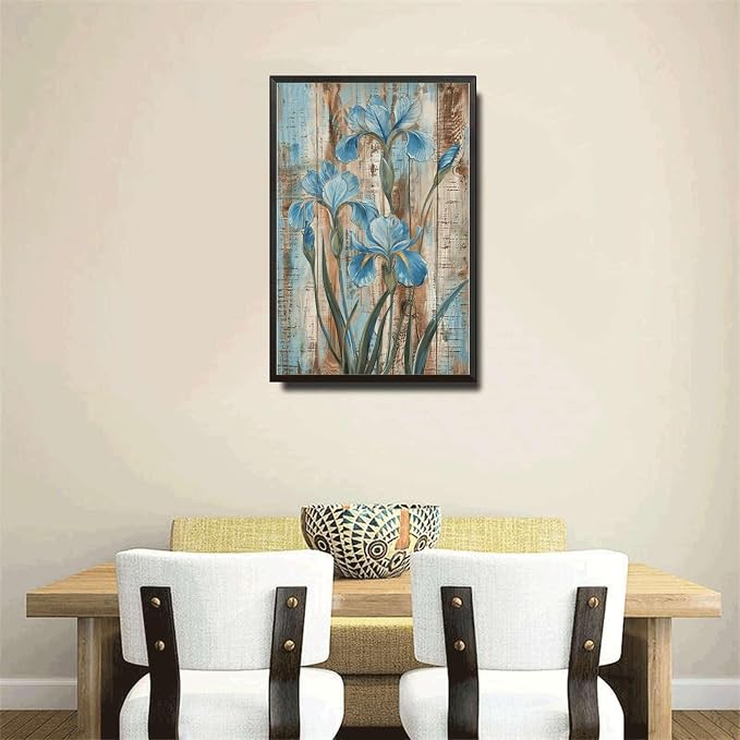 Metal Sign Tin Sign Vintage Shabby Chic Irises Tin Sign for Rustic Wall Art Antique Artistry and Distressed Wood Surfaces Tin Signs for Women for Home Decor 12×16 Inches with Metal Frame