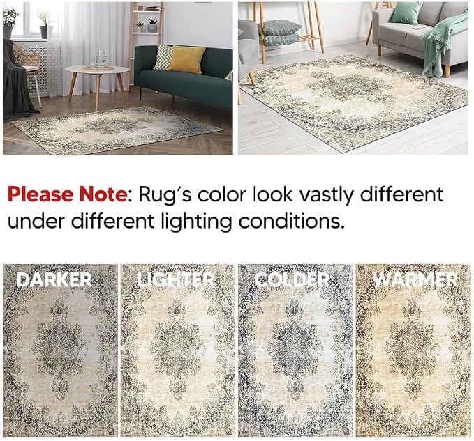 Keen Home Design Vintage Washable Entryway Rug, Non-Slip Low Pile, 2x3 | Machine Washable Cotton Chenille, 0.25In Low Pile, Rubber Non-Slip Back; Kitchen, Entryway, Bathroom, Bedside