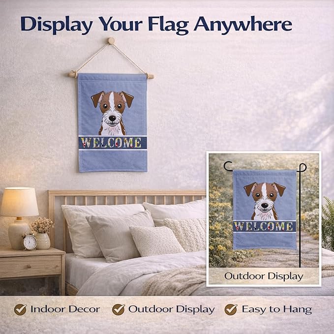 Caroline's Treasures BB1388GF Jack Russell Terrier Welcome Garden Flag, Blue Mailbox Flag Decorative Yard Flag Banner Outside Patio Artwork Yard Flower Beds, Garden Size, Multicolor