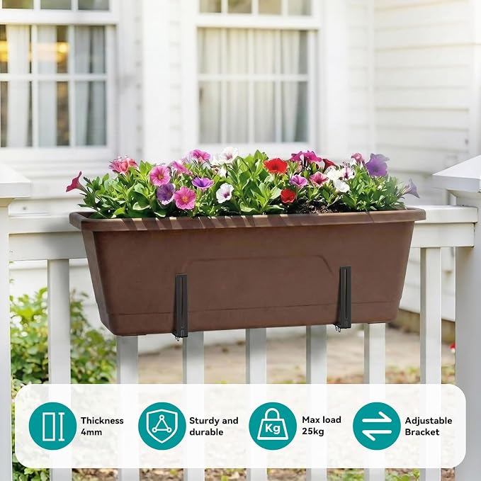 Adjustable Planter Box Brackets,Enhanced Bottom Support,Universal Outdoor Hanging Brackets,Flower Box Brackets for Fence Railings, Windowsill, Patio, Garden,Balcony. (8, Black)
