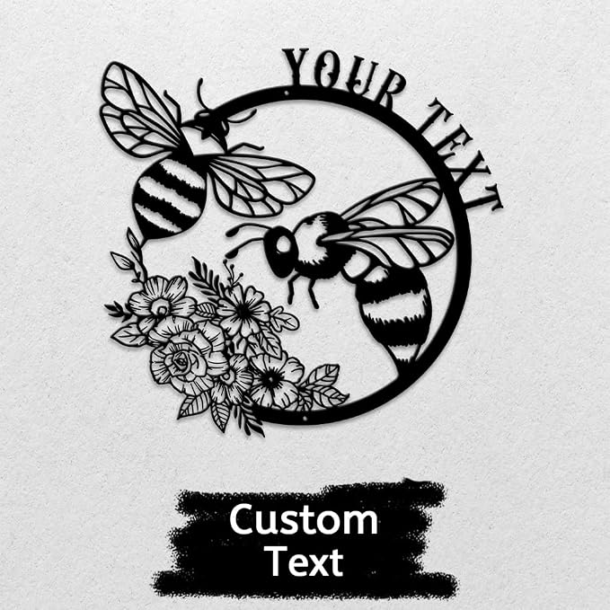 MeMate Bee Garden Sign, Metal Garden Signs to Personalize, Personalized Metal Signs, 8" - 24" Large Sign for Vegetable Garden Flowers She Shed Mom Grandma, Customized Name Wall Art for Outdoor Décor