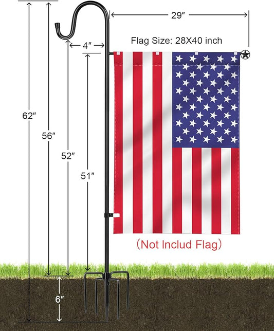 LOPANNY Large Garden Flag Holder Stand Pole for 28 x 40 Flags with Shepherds Hooks for Outdoor - Upgraded Sturdy 60 Inches Yard Flag Post Stake Perfect for Outdoor Decor(without Solar Lights & Flag)