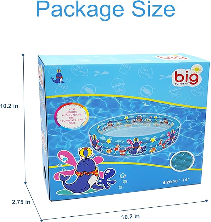 3 Rings Kiddie Pool for Toddler, 48”X12”，Kids Swimming Pool, Inflatable Baby Ball Pit Pool, Small Infant Pool (Blue)
