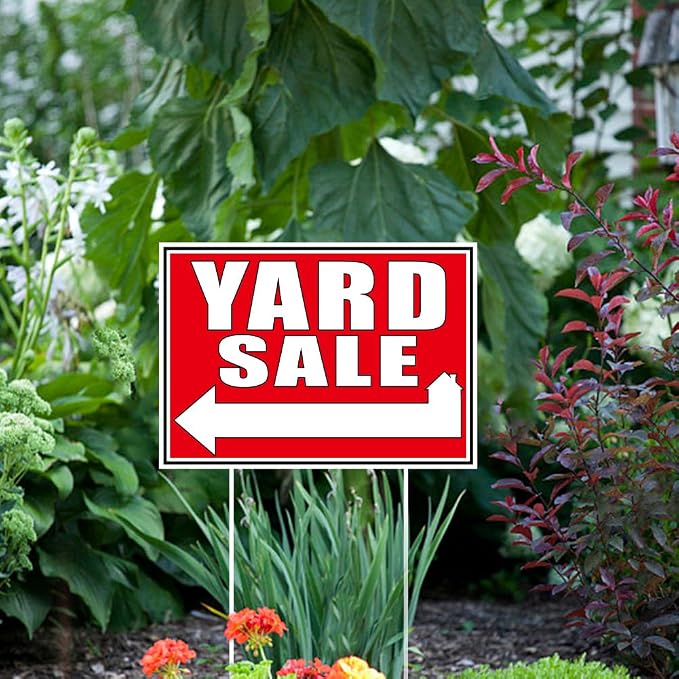 SUPERDANT 9Pcs Yard Sale Yard Sign with 18 Stakes Courtyard Auction Lawn Decorations Courtyard Sale Waterproof Sign Yard Outdoor Red and White Lawn Decorative Sign for Garden Lawn Decoration