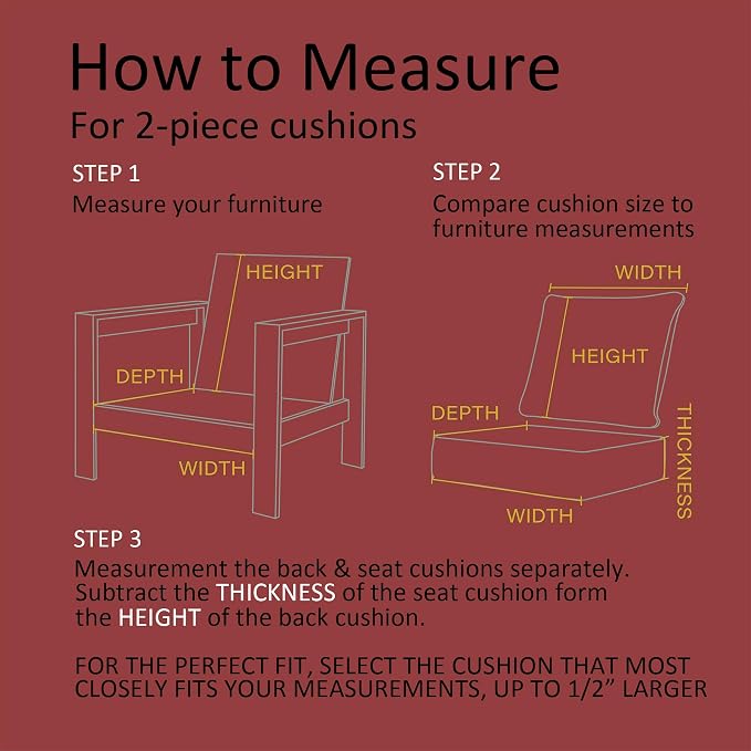 23.5"x27" Outdoor Deep Seat Patio Cushions Set of 2, Deep Seat Bottom Resilient Foam Filling Water-Resistant Stain-Resistant UV Resistant Weather Resistant with YKK Zippers, Chili