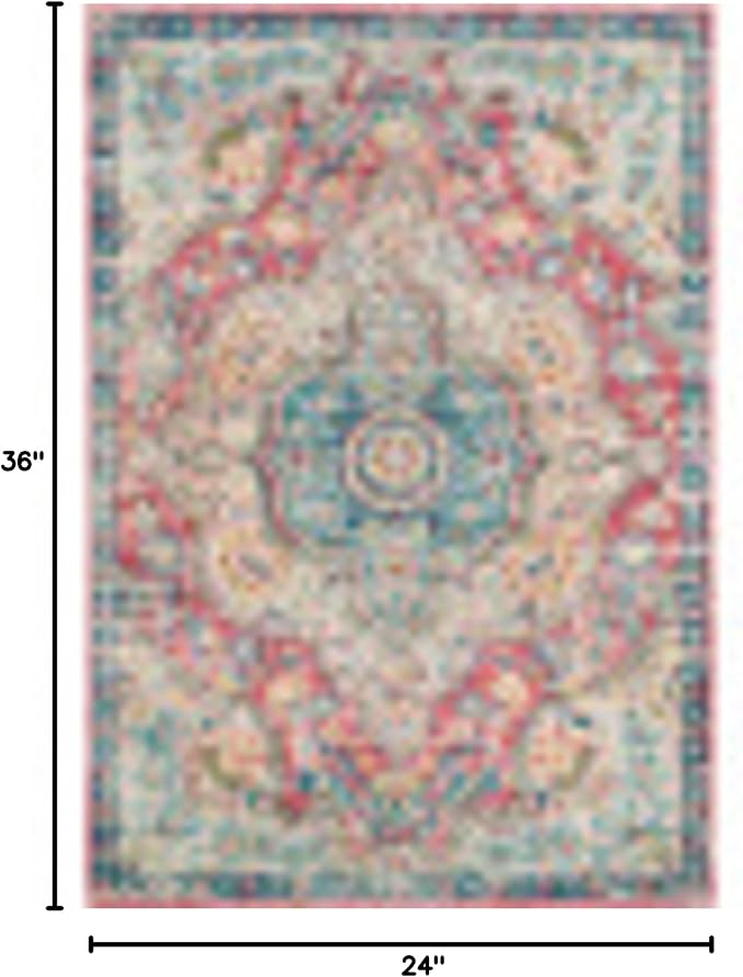 Livabliss Area Rugs - 2x3 Romaine Vintage Boho Rose Navy Sky Blue Area Rug for Living Room Bedroom - Floral Medallion Stain Resistant Carpet for Kitchen, Nursery, Office (2' x 3')