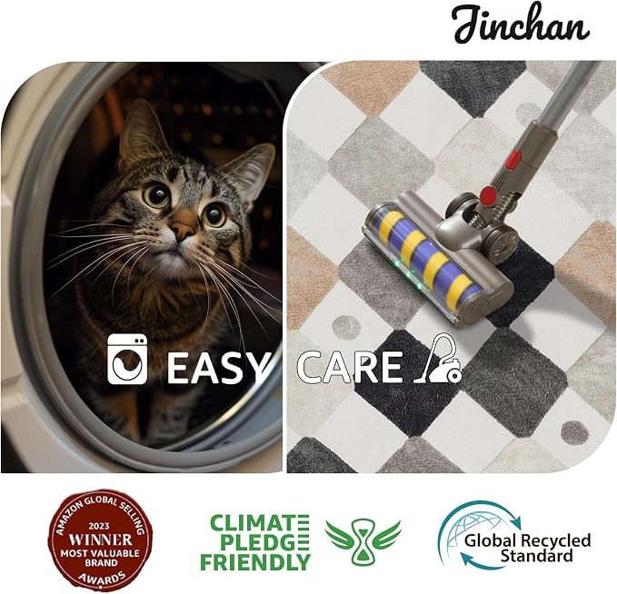 jinchan 5x7 Nursery Rug Washable Kids Playroom Rug Black and White Marble | Soft, Non-Slip, Cute, Kid-Friendly, Checkered Diamond, Play Mat, Black White on Cream, Classroom, Bedroom, Dorm, Living Room