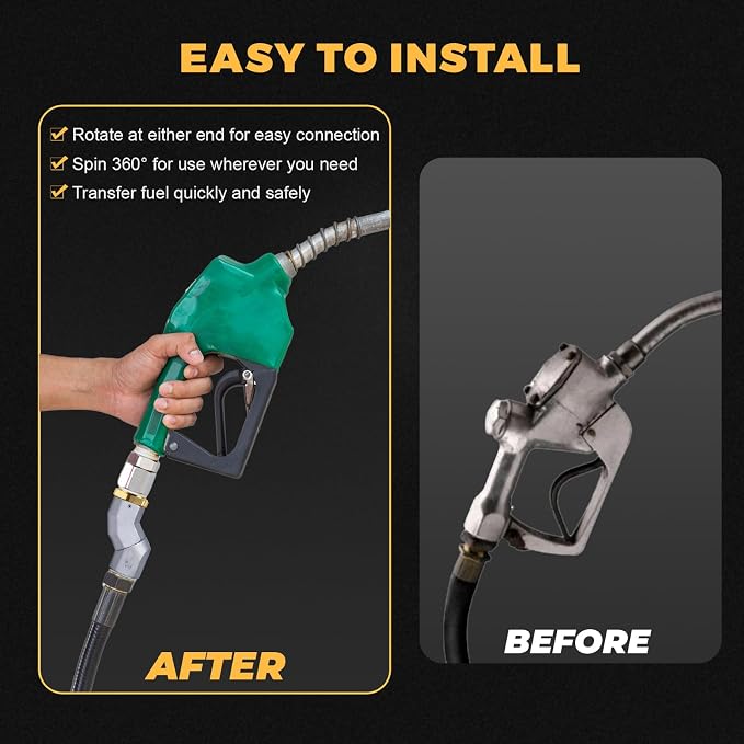 1 Inch NPT Fuel Hose Swivel - Multi Plane 360° Rotating Connector for Fuel, Water, Diesel, Gasoline, Kerosene Transfer Pumps, Tanks, and Nozzles