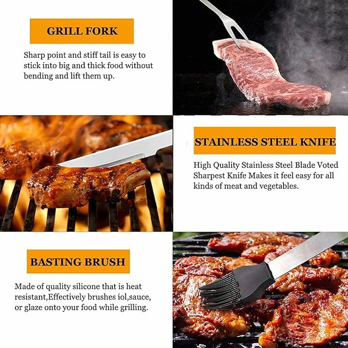 MUJUZE Grilling Accessories,BBQ Gifts for Men,Grilling Gifts for Men,BBQ Grill Sets for Dad,BBQ Accessories with Apron for Dad,Grill Tool Set,Grill Kit for Camping,Backyard
