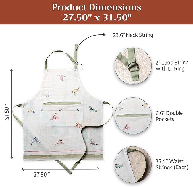 Maison d' Hermine Aprons for women with Pocket 100% Cotton (27.50"x31.50") | Adjustable Neck Strap & long ties Apron Men Chef Wedding Cooking Gardening Server Maid