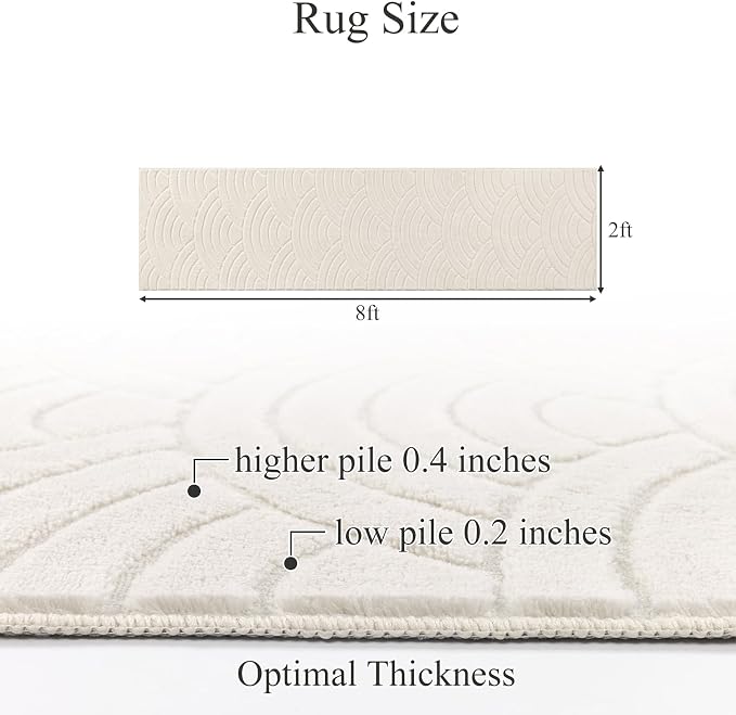 SHACOS Soft Cozy Fluffy Arch Waves Pattern High-Low Textured Runner 2'x8' | Non Slip Rugs Washable Minimalist Rug Modern Graphic Rainbow Carpet for Living Room Bedroom Bathroom Kitchen Hallway, Cream