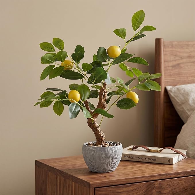 TOARTi Artificial Fake Lemon Tree Potted Plant with Pot, 17.7" Tall Small Artificial Citrus Tree Plant Desk Decor, Realistic Decorative Potted Faux Plants Indoor Shelf Decor for for Home Office Desk