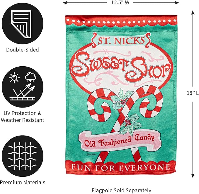 Evergreen Flag Sweet Shop Christmas Lustre Garden Flag 12x 18 Double Sided | Winter Garden Flag for Outside | Weather and Fade Resistant | Outdoor Flag For Yards and Gardens