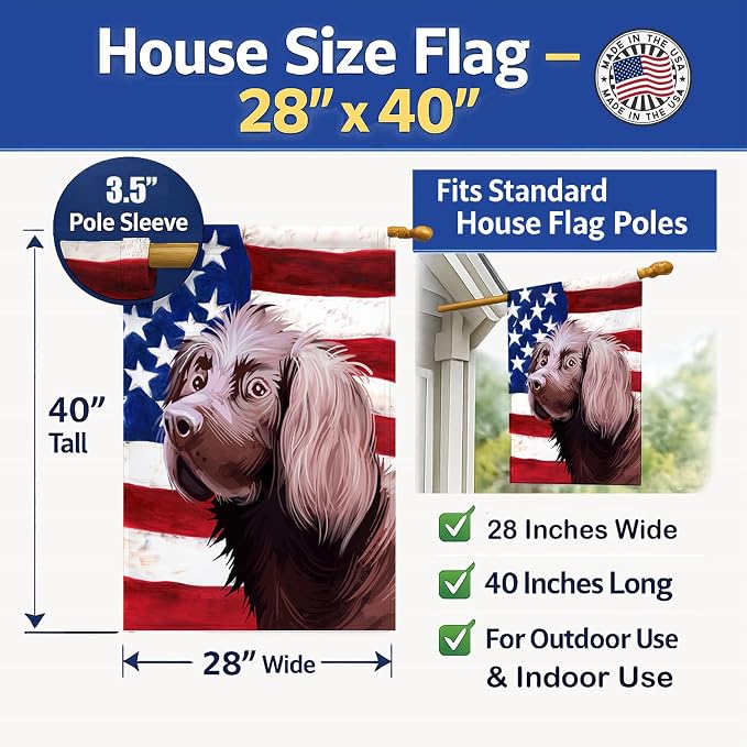 Caroline's Treasures CK6533CHF German Longhaired Pointer American Flag House Flag Large Porch Sleeve Pole Decorative Outside Yard Banner Artwork Wall Hanging, Polyester, House Size, Multicolor