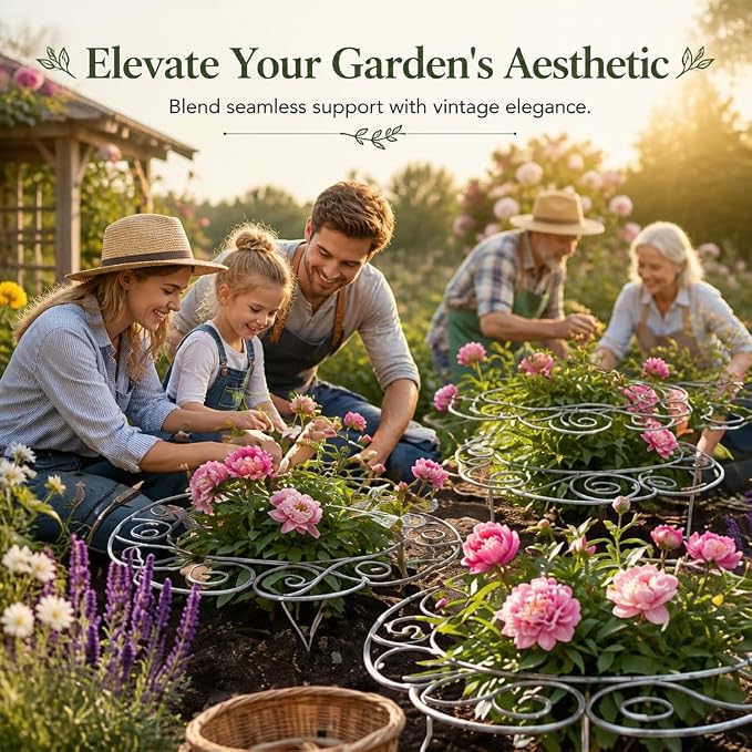 Metal Plant Support Ring for Garden, Heavy Duty Green Flower Hoop with Gardening Gloves, Peony Cage Stand for Outdoor Beds Indoor Pots, Grow Through Trellis 3 Sizes (2PCS, Small (10.8in Diameter))