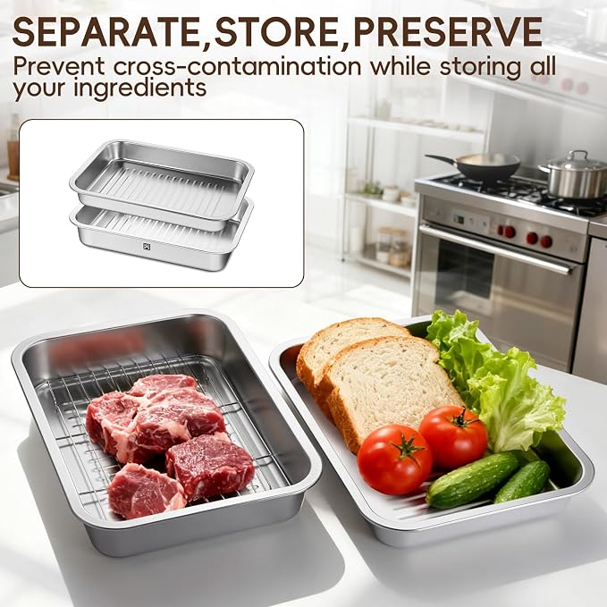 GOLDEN KEY Grilling Prep and Serve Tays,Stainless Steel Grill Carry System,Grill Prep Trays Set of 5,Marinade Container with Lid and Cutting Board,Grilling Gifts for Men