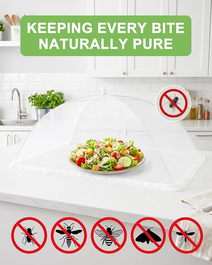 Food Covers for Outside - 2 Extra Large (40 x 25 in) & 6 Large (17 x 17 in) Pop-Up Umbrella Screen Tents- Breathable Outdoor Mesh Food Covers & Picnic Essentials - Collapsible Mesh Food Tent
