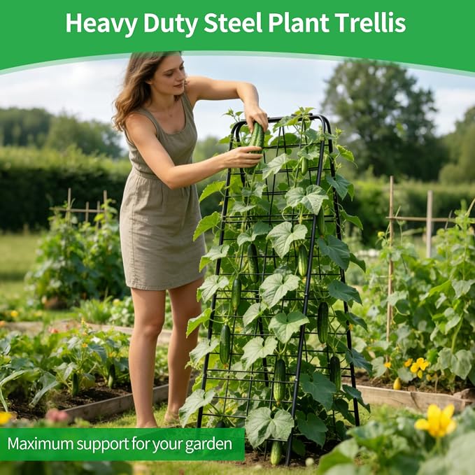 Heavy Duty Trellis for Climbing Plants, 59"x19.68" Adjustable Height Steel Cucumber Trellis, Powder Coated Metal Garden Trellis for Raised Beds,Tomatoes, Cucumbers & Outdoor Vines