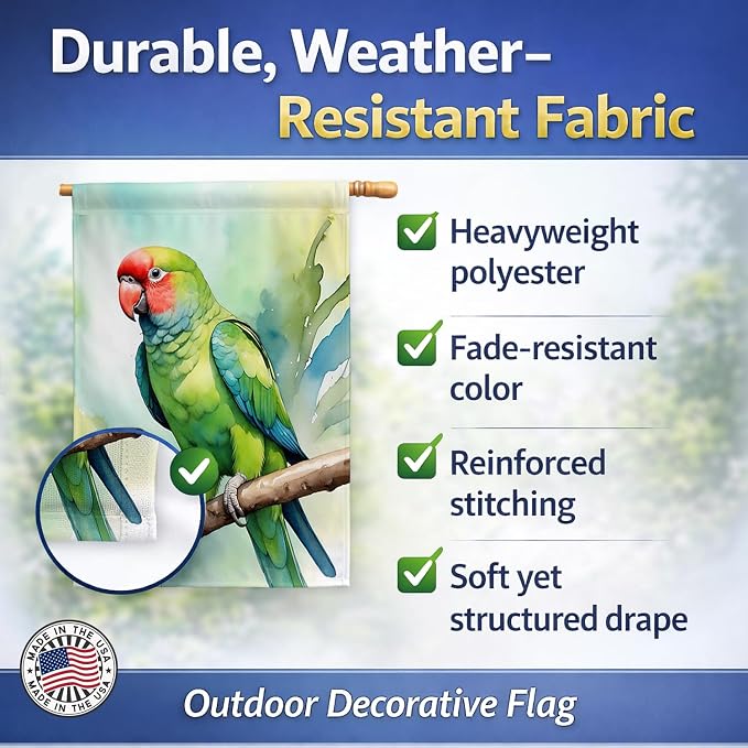 Caroline's Treasures African Ringneck Parrot House Flag Large Porch Sleeve Pole Decorative Outside Yard Banner Artwork Wall Hanging, Polyester, House Size, Multicolor