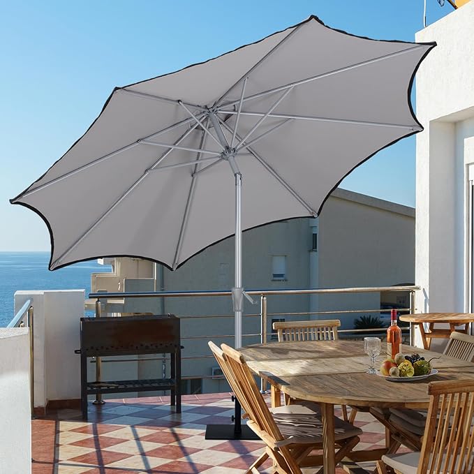Tempera Patio Umbrellas Arc Edge Outdoor Table Market Umbrellas with Crank & Pust Button Tilt|Auto-Tilt, 8 Steel Ribs, High Color-Fastness Canopy