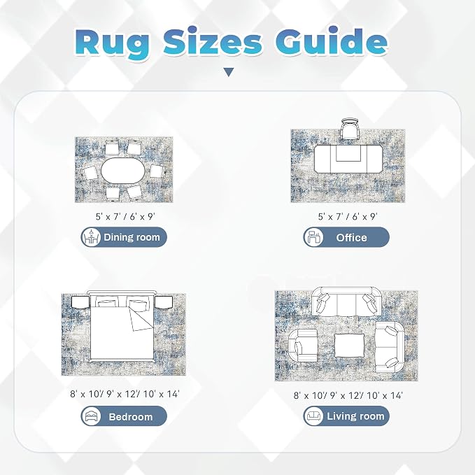 pmtsns Area Rugs 8x10 for Living Room: Washable Rug Modern Abstract Neutral Soft Non-Slip Low-Pile Indoor Large Carpet for Bedroom Dining Room Home Office Children's Room(GreyBlueBrown, 8'x10')