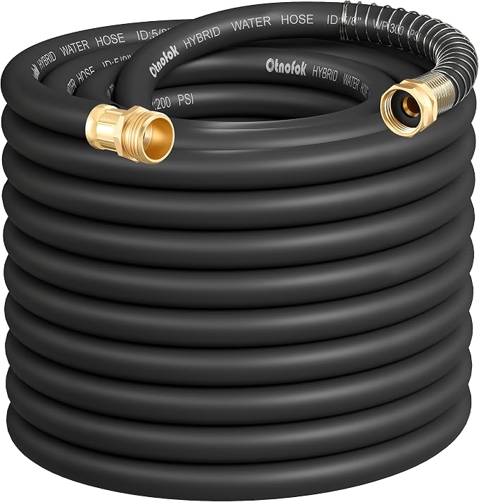 Heavy Duty Garden Hose 75 ft x 5/8", 5-Layer Hybrid Rubber Water Hose with 3/4" Swivel Brass Male to Female Fittings, 1000 PSI Burst, Leak-Proof & Weather Resistant for Lawn, Backyard, Black