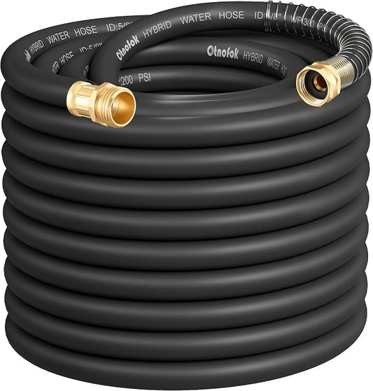 Heavy Duty Garden Hose 75 ft x 5/8", 5-Layer Hybrid Rubber Water Hose with 3/4" Swivel Brass Male to Female Fittings, 1000 PSI Burst, Leak-Proof & Weather Resistant for Lawn, Backyard, Black
