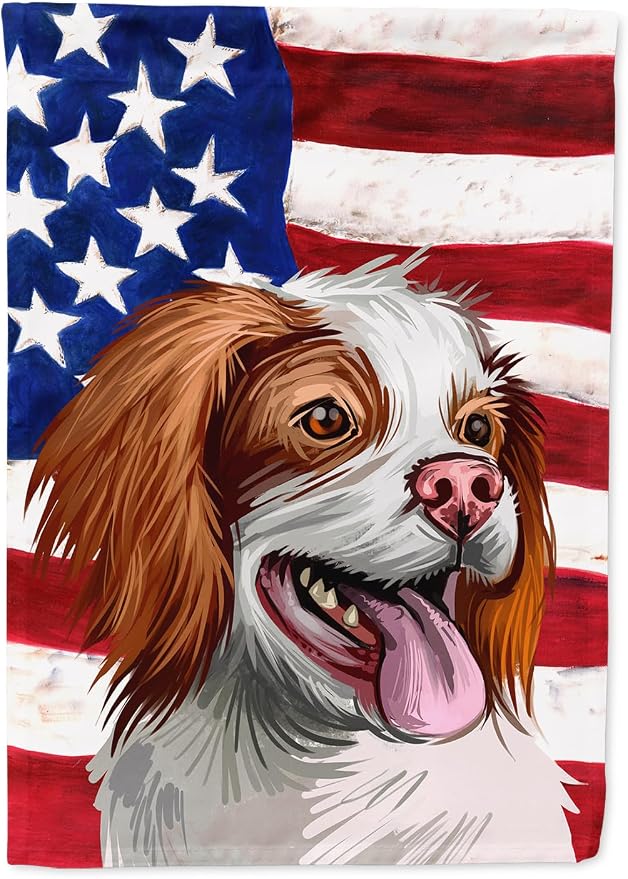 Caroline's Treasures CK6529CHF French Brittany Dog American Flag House Flag Large Porch Sleeve Pole Decorative Outside Yard Banner Artwork Wall Hanging, Polyester, House Size, Multicolor
