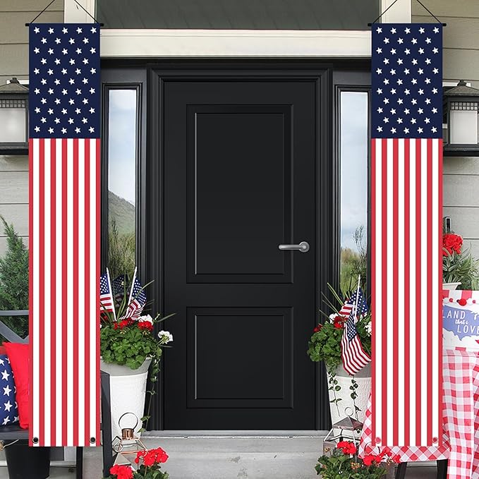 4th of July Decorations Hanging Porch Sign Banners Patriotic Decorations for Patriotic Events Memorial Day Flag Independence Veterans Labor Armed Forces Decor Hanging Banner Red White Blue Decorations