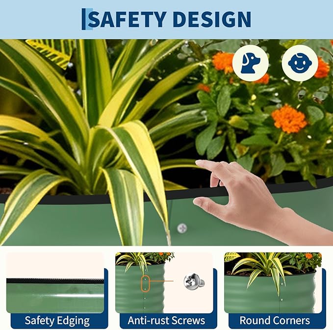 GarveeLife 2 Pcs Raised Garden Beds Outdoor 8x4x2 ft - Galvanized Steel Planter Box for Vegetables, Flowers, Rust-Resistant, Easy Assembly Raised Beds, Durable Planters for Outdoor Plants, Green