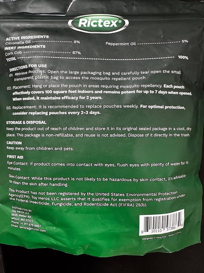 Mosquito Repellent Outdoor Patio Pouches: Natural Insect Deterrent with Citronella & Peppermint Oils - Safe for Kids & Pets - Ideal for Yard, Camping, Home & Indoor Use