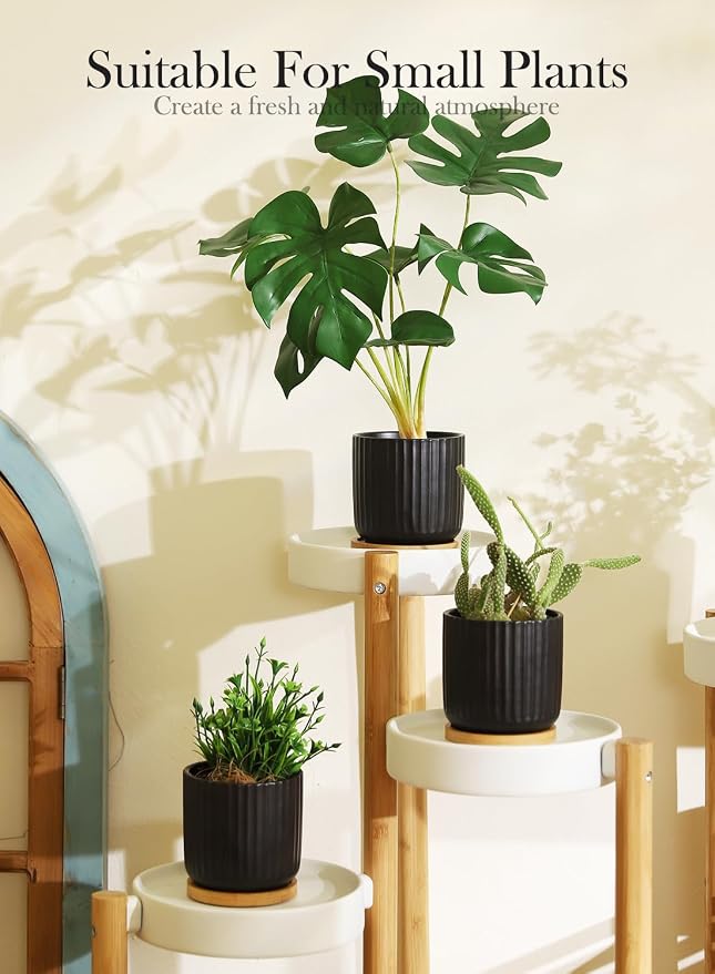 4 Inch Ceramic Plant Pots, Small Succulent Pot with Drainage Hole & Saucer | for Cactus, Herbs, Set of 4, Plants Not Included