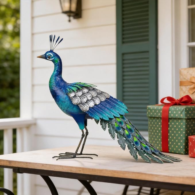 Metal Peacock Statue Garden Decor Yard Art Sculpture Outdoor Decoration | for Lawn,Patio,Backyard