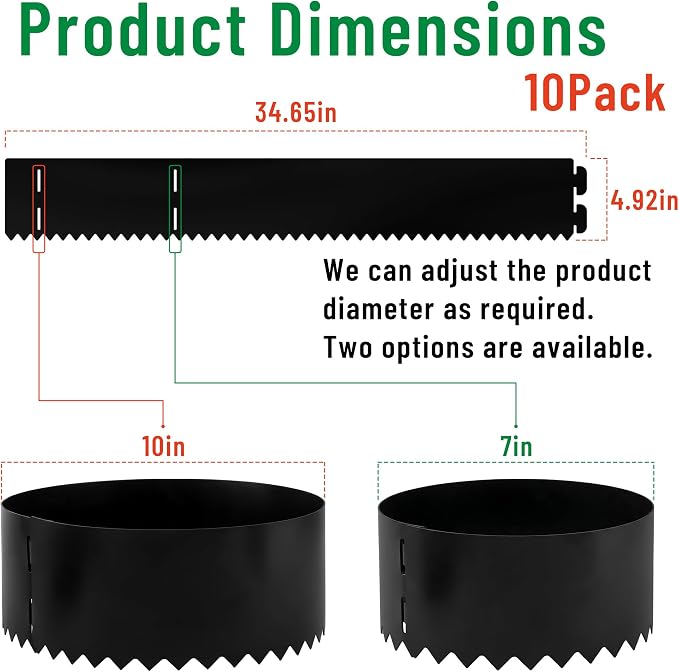 Hi Sasara 10 PCS Adjustable Plant Rings, 7 inch/10 inch Diameter Planting Grow Rings for Outdoor Plants, Black Garden Ring for Vegetables,Flowers Plant Deep Watering