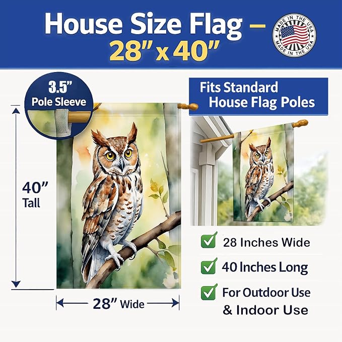 Caroline's Treasures Eastern Screech Owl House Flag Large Porch Sleeve Pole Decorative Outside Yard Banner Artwork Wall Hanging, Polyester, House Size, Multicolor