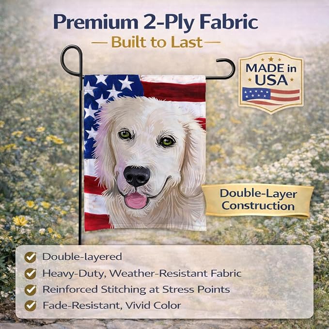 Caroline's Treasures CK6542GF Golden Retriever Dog American Flag Garden Flag Mailbox Flag Decorative Yard Flag Banner Outside Patio Artwork Yard Flower Beds, Garden Size, Multicolor