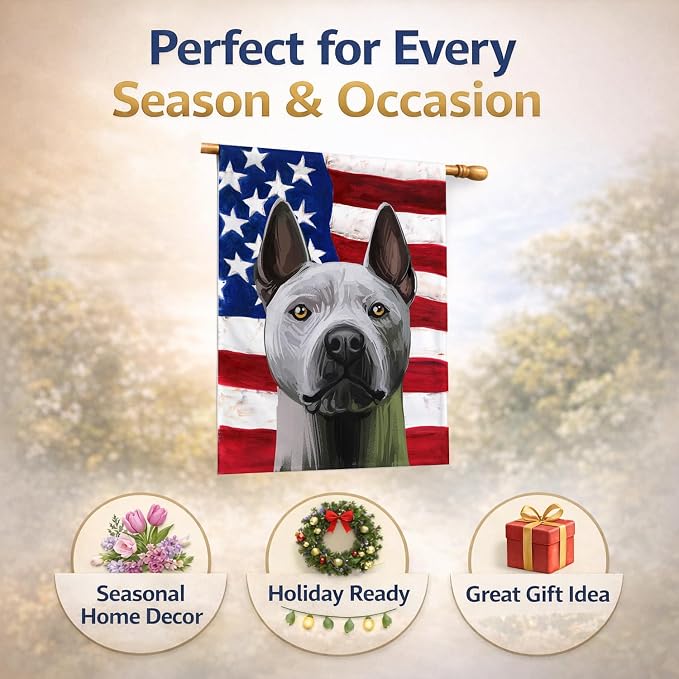 Caroline's Treasures CK6738CHF Thai Ridgeback American Flag House Flag Large Porch Sleeve Pole Decorative Outside Yard Banner Artwork Wall Hanging, Polyester, House Size, Multicolor
